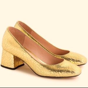 J. Crew Celia Gold Crackle Leather  Block Heels Pumps Size 8